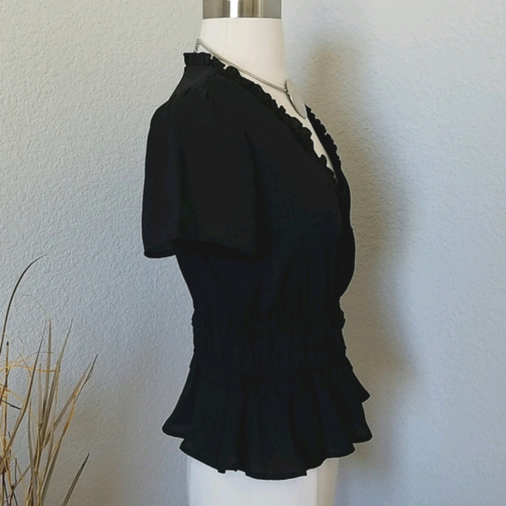 Black Ruffle Wrap Top Small NWT - Picture 5 of 10
